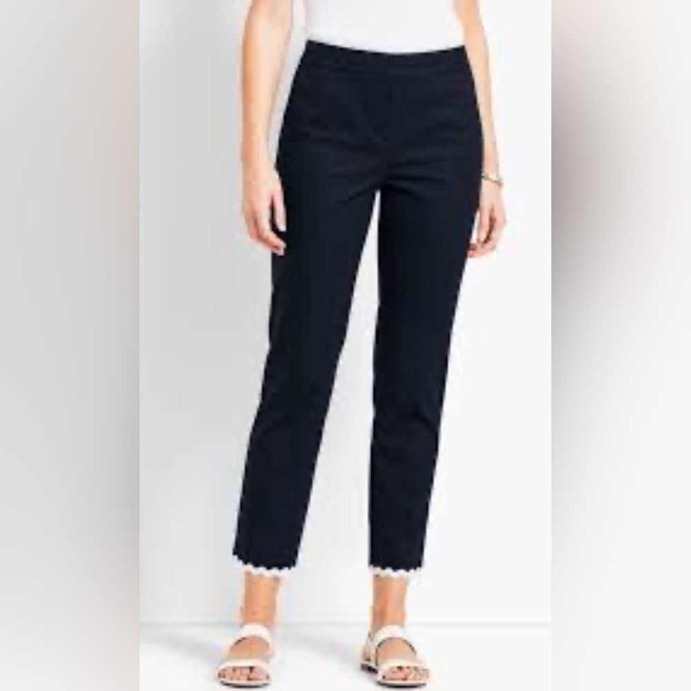 Talbots Cotton Pique Rick-Rack hem Slim Crop trousers Navy sz 6